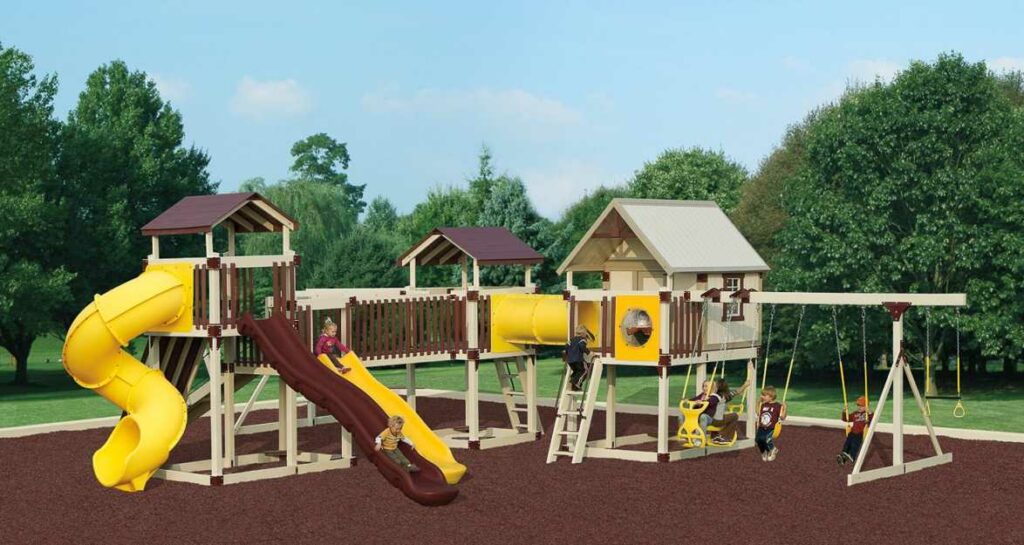 sierra swing set with children playing on it