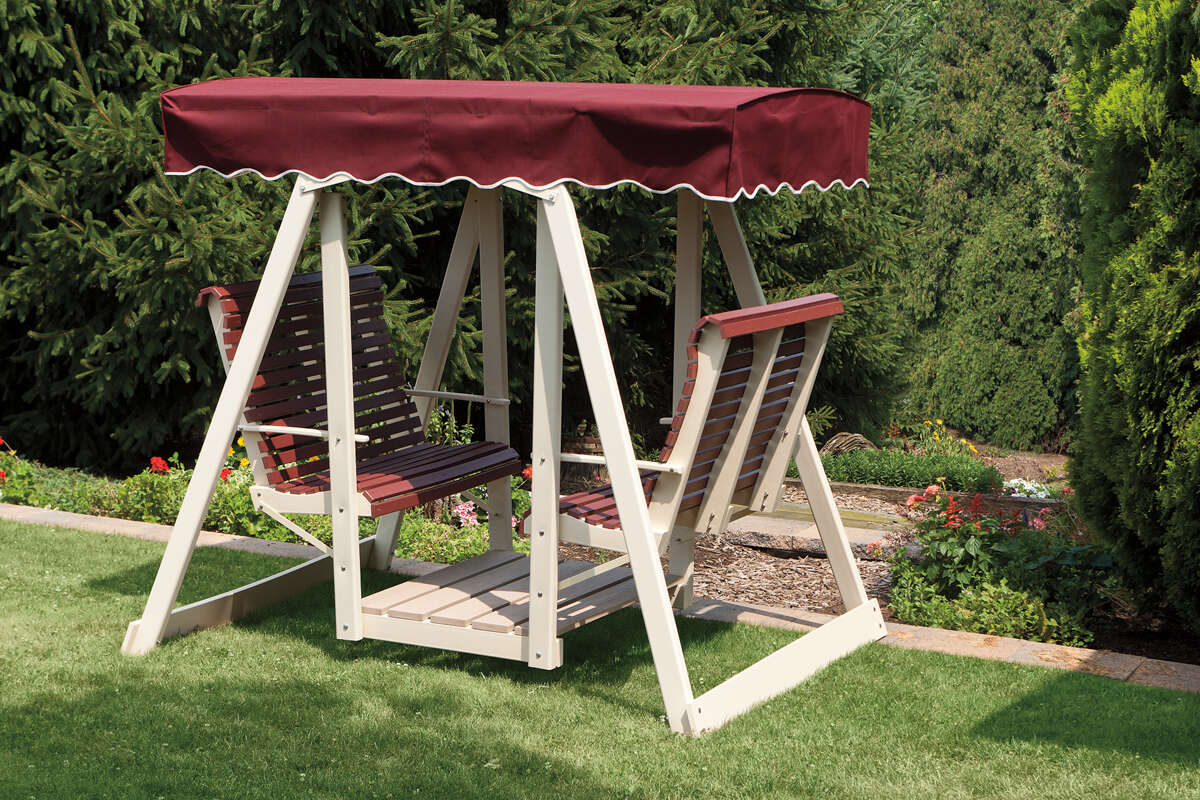 Poly Double Lawn Swing with Burgundy Canvas Top
