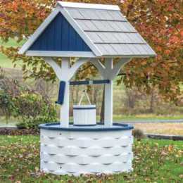 blue and white wishing well