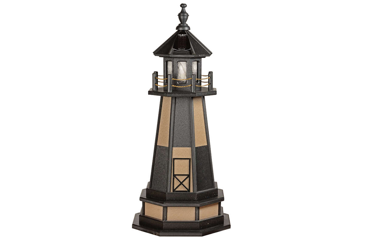 3' Weatherwood and Black Cape Henry Poly Lighthouse with Base