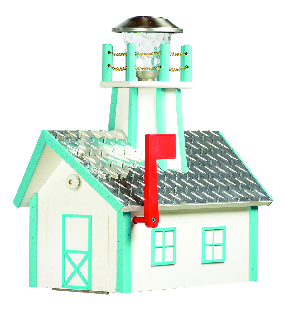 Deluxe Lighthouse Mailbox White and Aruba Blue
