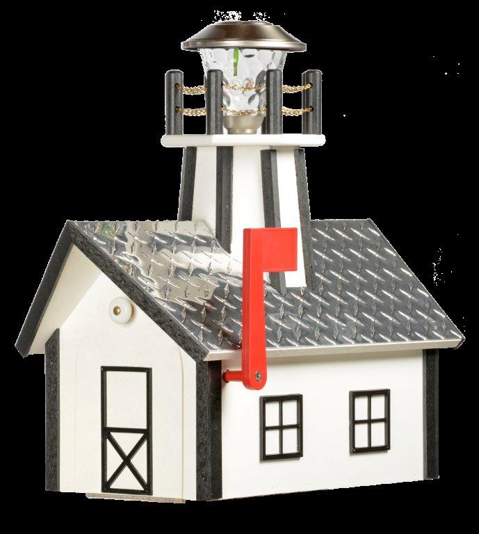Deluxe Lighthouse Mailbox White and Black