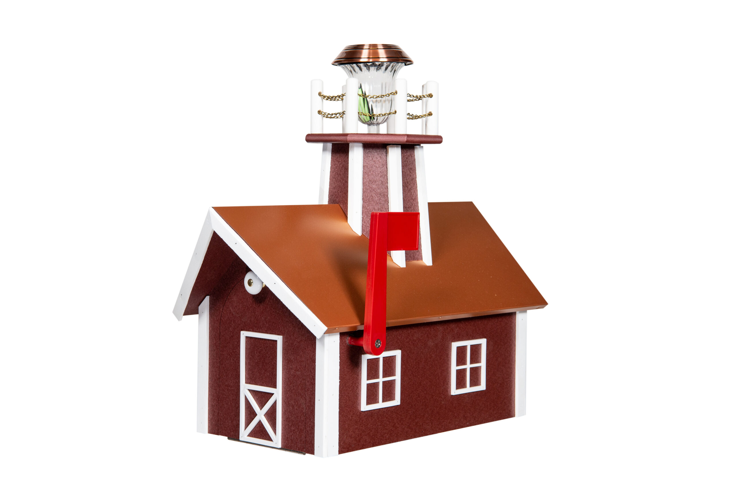 Deluxe Lighthouse Mailbox Cherrywood and White