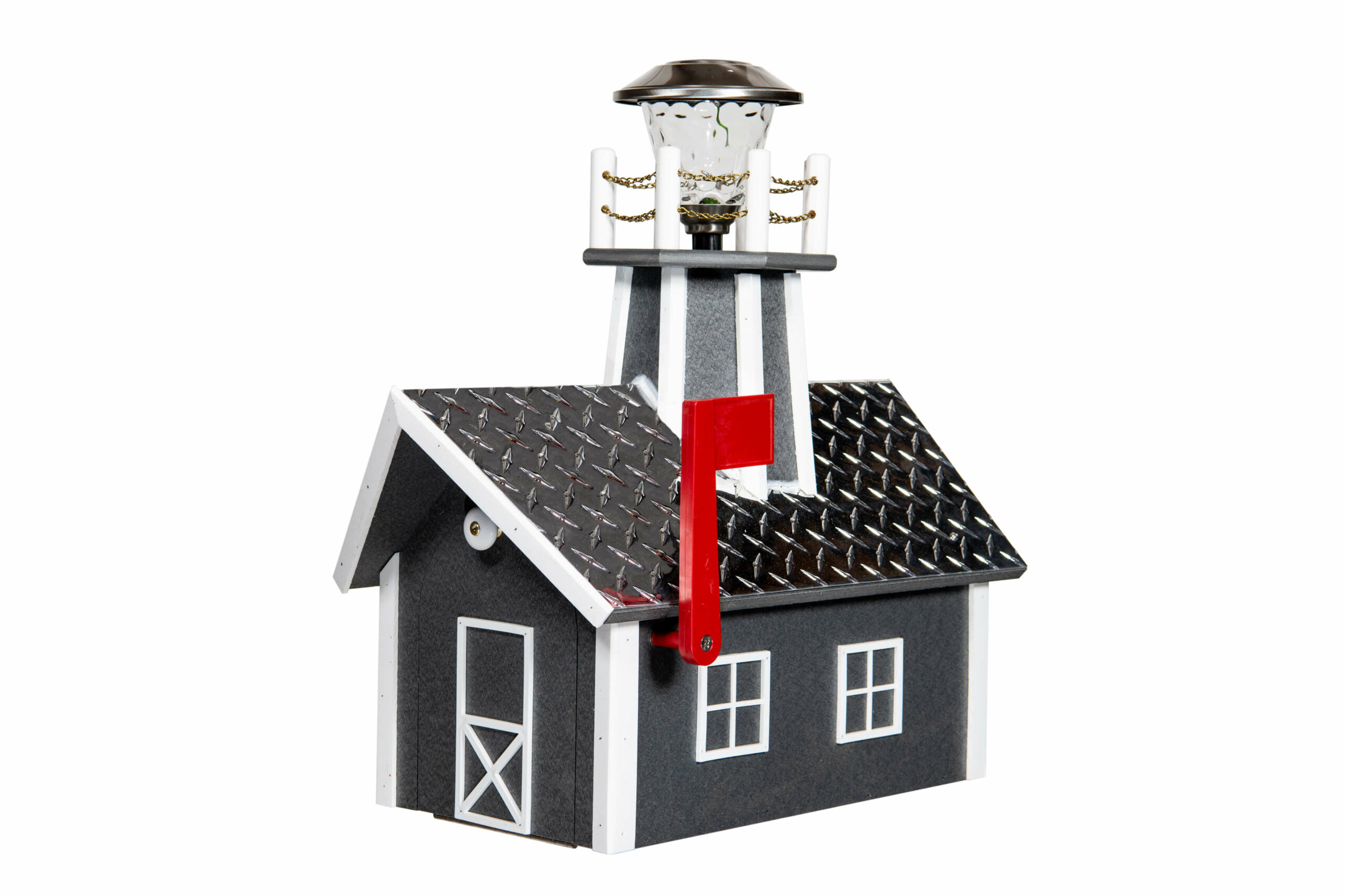 Deluxe Lighthouse Mailbox Gray and White