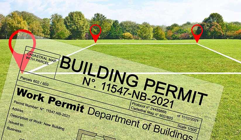 a graphic with the words building permit and four points on the picture referring to the building location