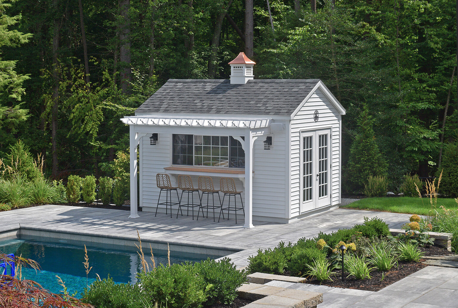 Custom 10x14 Swan Pool House with Attached Pergola in Hanover, MA ...