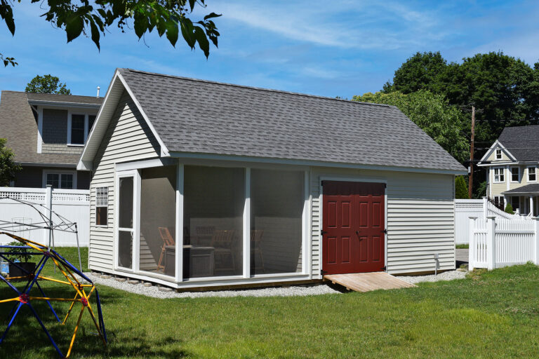 15x25 Trestle Storage Shed with Screened-In Porch in Needham, MA