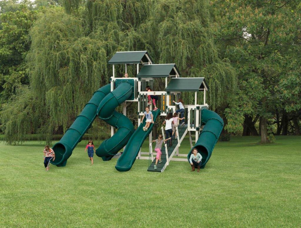 A large playset with children playing on it