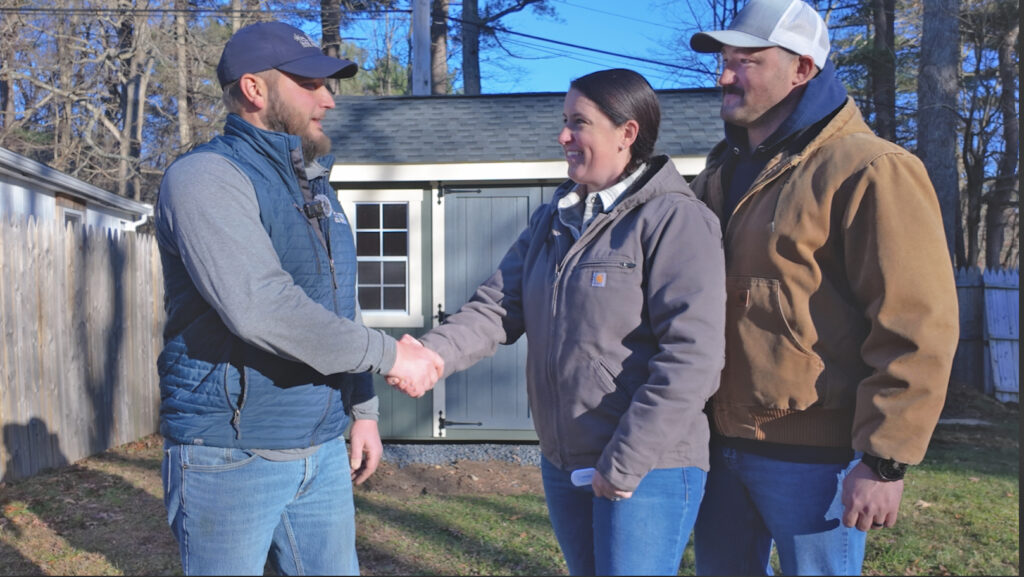 Marcus Wenger presents a Free 8x12 Storage Shed to Caty and Kevin Sartori
