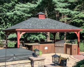 12x20 Traditional stained Pavilion, cupola accent, hip roof with shingles.