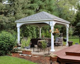 This white vinyl pavilion is built on customer existing patio deck.