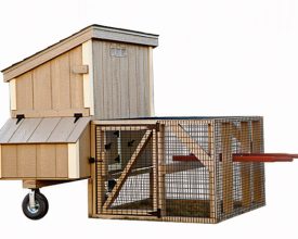 This smaller chicken coop features nesting boxes plus a run area, and is made to be easily portable.