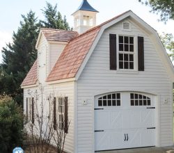 This 12x24 storage shed is big and has plenty of room for all your stuff, plus it looks good with gambrel roof and lots of windows and features a roll up garage door.