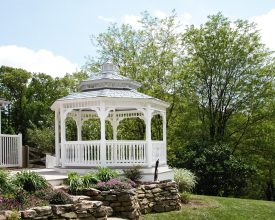 This vinyl gazebo has great looks, and is a great addition to the backyard patio.