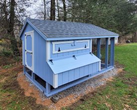 7' x 12' Chicken Coop with enclosed run area and large internal coop structure.