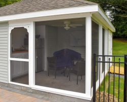 Custom Vinyl Pool House with Screened Seating Area