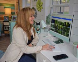 Working in her Home Office She Shed