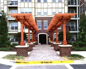 Pergola for this commercial location adds a valuable accent to this business, custom designed and built.