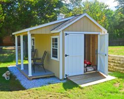 Custom 12x14 storage shed with ramp and farmer's porch
