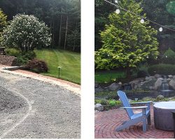 gravel base for entertainment area on left and finished sitting area on right