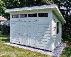 finished custom 8 by 12 shed on gravel foundation