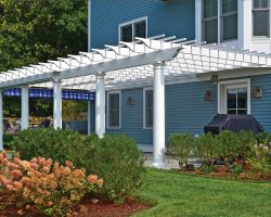 Side view of Attached Custom Swan Vinyl Pergola