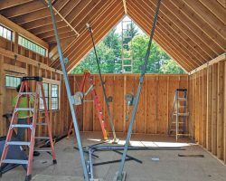 Outdoor Personia 16x24 shed in wrentham - roof work