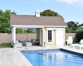 Custom A frame pool house with a french door, large window, and square posts!
